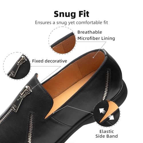 Men's Genuine Leather Loafers -Wide Fit Loafers for Business Casual & Daily Wear | Breathable & Comfortable, Decorative Zipper Slip On (Black)4