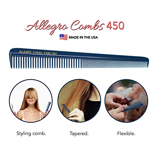 Allegro Combs 450 Tapered Hair Cutting Combs Barber Hair Hairstylist Combs Women's Combs Men's Pocket Combs Made In The Usa 3Pcs. (Teal) #TOP6