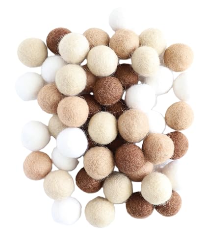 Mini Felt Factory | Wool Felt Balls Set Seasonal Brown Boho Tan Neutral Tone (120 Pcs 2.5cm) Craft Garland DIY Project Boho Handmade Supplies Bulk Home Decor Baby Mobile Montessori Cat Bunting