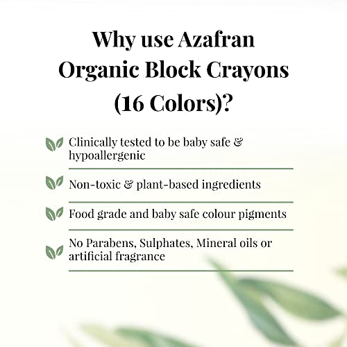 Image of Azafran Organics 16 Non-toxic Block Crayons, Standard Size, For Pre School Kids, Baby Safe, Hypoallergenic, No Mineral Oils, No Harmful Chemicals, 16 Color Shades, Multi-coloured.