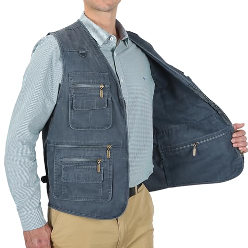 Image of Men's Stone Washed Denim Multi-pocketed Fishing Work Outerwear Vest