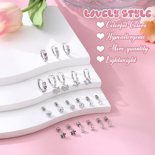 Florideco Hypoallergenic Earrings for Girls Surgical Steel Screw Back Stud Earrings for Toddlers Small Hoops Huggie Earrings for Teens Cute Little Girls Earrings for Kids(over 4 years old)3