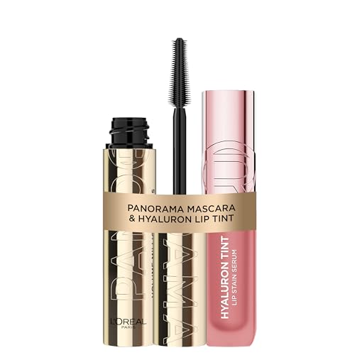 L'Oréal Paris Beauty-Set: Volume Million Lashes Panorama Mascara (Schwarz) für 1,4x größere Augen & Hyaluron Tint Lip Stain Serum für 12H Hydration & Farbe, Augen & Lippen Makeup Duo