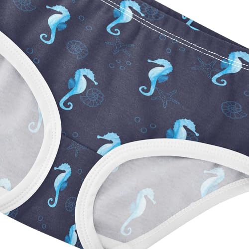 Little Girls' Soft Cotton Underwear Kids Breathable Comfort Blue Seahorse Panties Briefs Toddler4