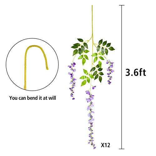 Fomlily 12 Pack Artifical Wisteria Hanging Flower, 3.6Ft/Strand Purple Flower Silk Wisteria Vines Hanging For Wedding Party Arch Floral Decoration (Light Purple) #TOP1