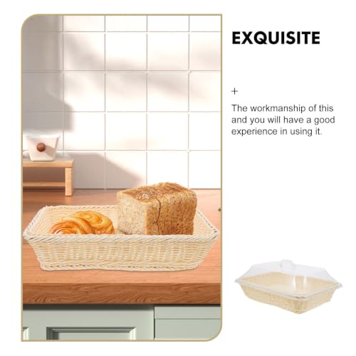 Cesta para servir pan con tapa protectora, contenedor rectangular de PP estilo ratán chic 4