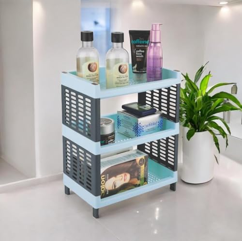 Image of C.S.M CSM 3-Tier Plastic Storage Rack, Blue