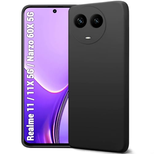TheGiftKart Genuine Liquid Silicone Back Cover Case for Realme 11 / 11X 5G / C67 5G / Narzo 60X 5G | Soft Micro-Fibre Lining Inside | Camera Protection Bump | Shockproof Back Cover (Silicone, Black)