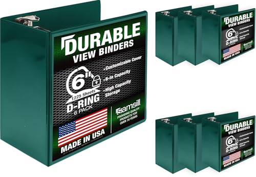Image of Samsill Durable 6 inch 3 Ring Binder, Locking D Ring Binder, Customizable Clear View Cover, Green, 6-Pack, Holds 1225 Pages