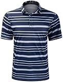 TAPULCO Men's Polo Shirts Short Sleeve Print Performance Funny Athletic Business Casual Work Leisure Tennis Tshirts Stripe Royal Blue X-Large