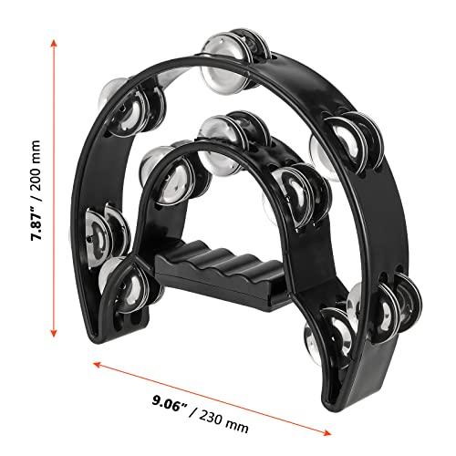 Sinjeun 4 Pack 10 Inch Black Double Row Tambourine, Half Moon Musical Tambourine, Metal Jingles Hand Held Percussion With Ergonomic Handle For Beginner, Ktv, Party #TOP1