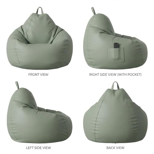 Image of KAM'S LIEU 6XL Luxury Faux Leather Bean Bag with Footrest & Cushion | Pre-Filled High-Density Polystyrene Beans | Premium Leatherette |Teardrop Handle Design | 6 Months Warranty Color- SAGE Green