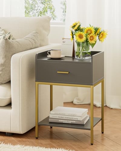 Image of Masupu Gray Nightstand,3-Tier Modern Bedside Table Night Stand with Storage Drawer and Shelf,Small End Side Table for Bedroom,Living Room,(Without Outlet,)