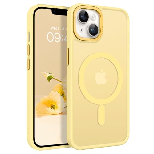BENTOBEN Funda Magnética Compatible con iPhone 14 & iPhone 13[Compatible con Magsafe] Carga Inalámbrica Carcasa iPhone 13/14 Funda Translúcido Mate Protección Grado Militar Anti-Arañazos-Amarillo