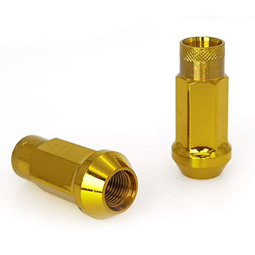 Image of Lug Nuts M12x1.5 Open End Wheel Nuts,Taper Acorn Seat, Forged Locknut Racing Nut 20 Set 2 Pieces Total 22 Pieces and 1 Nut Socket Key (Golden M12 x P1.5)