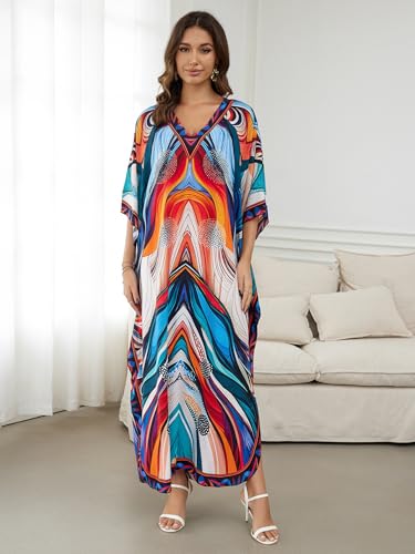 Image of NFVNKJ Women's Plus Size Beach Lounge Kaftan Maxi Dress Swimsuit Coverup for Women