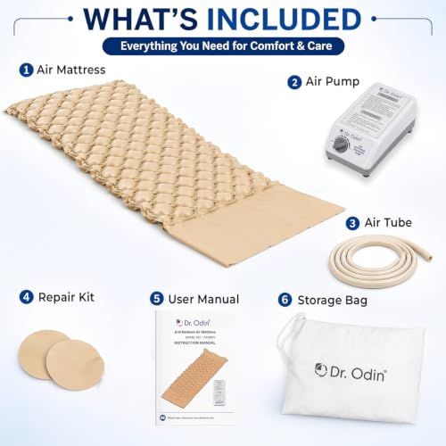 Image of Dr. Odin OAM001 Anti-Decubitus Electric Portable Air Mattress | Back Support, Quick Inflation, Pressure Adjustment | Ideal for Bedridden Patients | 240x100x6, Brown (Large)
