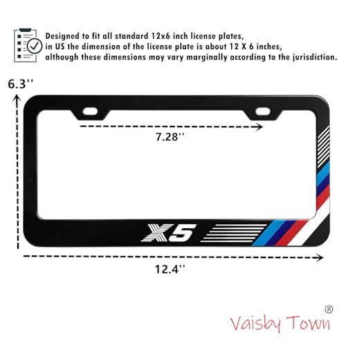 Image of License Plate Frames Cover Compatible with BMW X5 Exterior Accessories | Tricolour Aluminum Frame, Front and Rear 2 pcs Pack