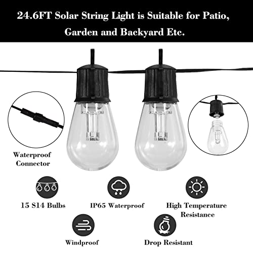 Solar String Lights Rgb App Control, 25Ft Solar Powered Patio Lights Outdoor Waterproof With 15 Plastic Led Edison Bulbs, Dimmable Music Hanging Lights Remote For Balcony Deck Gazebo Pergola Camping #TOP5