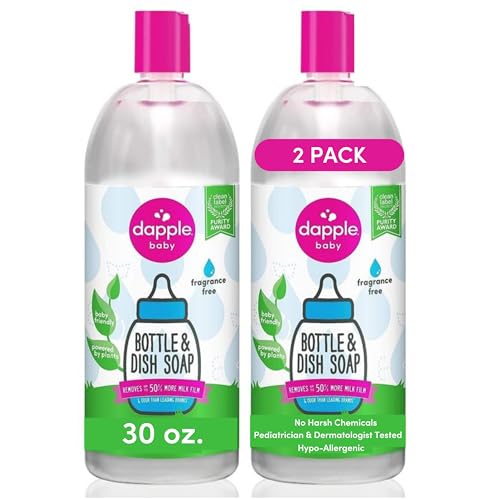 Image of Dapple Baby Bottle Soap & Dish Soap Baby, Fragrance Free, Plant Based Dish Liquid for Dishes & Baby Bottles - Hypoallergenic Soap, Liquid Soap, 30 Fl Oz (Pack of 2)