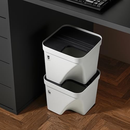 Image of 10L Dustbin with Lid | White | Pack of 2 | Multipurpose Garbage Bin for Kitchen, Home & Office | Wet & Dry Waste Basket for Food Waste, Recycling & Indoor Outdoor Use