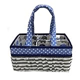 Bacati Elephants Nursery Fabric Storage Caddy with Handles, Blue/Grey