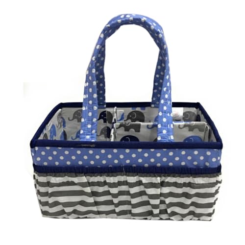 Bacati Elephants Nursery Fabric Storage Caddy with Handles, Blue/Navy/Grey