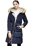  Orolay Damen Winter Stilvolle Farbe Block Daunenmantel mit Abnehmbaren Pelz Kapuze Blau 2XL