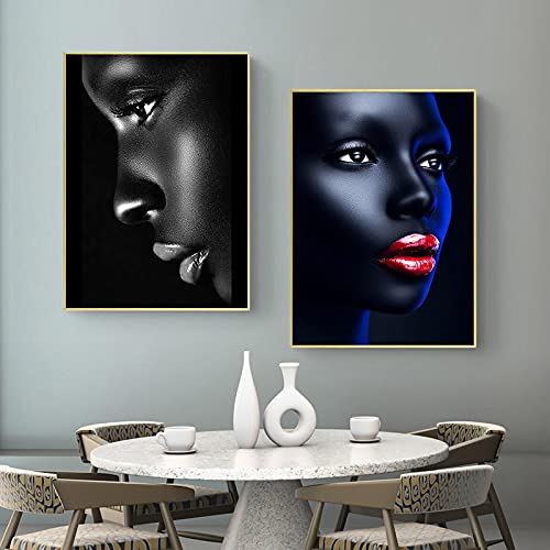 Toile peinture femme noire portrait art print haute définition de 50x70cm