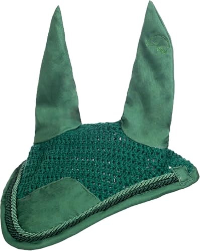 Bonnet anti-mouches HKM Essentials vert pour cheval protection confort