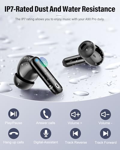 undefined Wireless Earbuds, Bluetooth 5.4 Headphones Bass Stereo, Ear Buds with Noise Cancelling Mic, LED Display in Ear Earphones Clear Calls, IP7 Waterproof Bluetooth Earbuds for Laptop/Phones/Sports, Black の商品画像 6