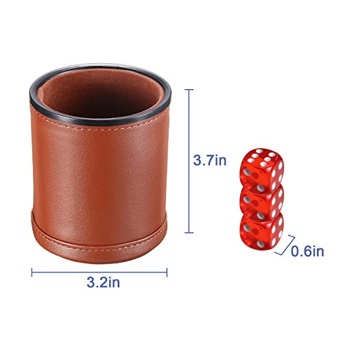6 Pieces Dice Cup Pu Leather Felt Lining Quiet Shaker With 30 Dices For Craps Farkle Game #TOP1