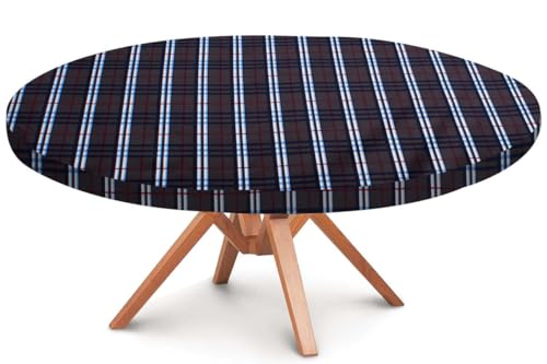 Image of The Furnishing Tree Round Elastic Fitted Dining Table Cover WxL 54x54 Inches Checkered Pattern Grey