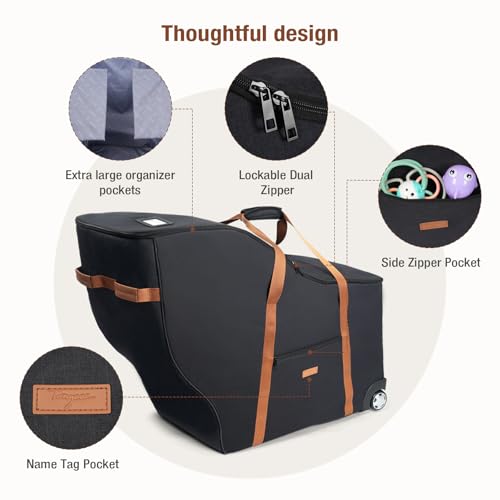 Image of Infant Car Seat Travel Bag with Wheels, Padded Zipper Pocket for Air Travel, Gate Check Car Seat Cover, Baby Travel Essentials