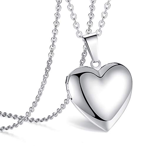 RLCCLR Locket Necklace That Holds Pictures Polished Love Heart Necklaces Gifts for Girls Boys