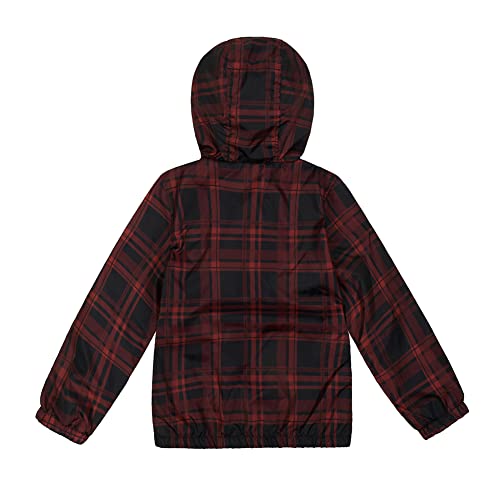 SNOW DREAMS Boys Waterproof Rain Jacket Windbreaker Lightweight Coat Kids Raincoat Outerwear Red Plaid Size 102
