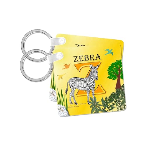 3dRose, Decorative Animal Alphabet Art for children - Z is for a black and white Zebra, set of 6 Key Chains