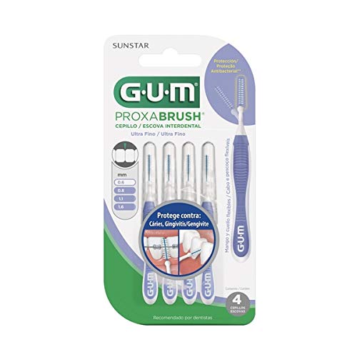 Escova Interdental Portátil Cerda Ultrafina 0.6 mm GUM, Limpeza entre os Dentes, 1 Pacote com 4 unid