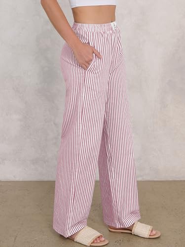 Image of ANRABESS Womens Gingham Striped Boxer Pants | 2026 Fall Outfits,Wide Leg Elastic Waist with Pockets,Casual Lounge Pajama Bottoms,Lightweight Breathable,Fashion Clothing
