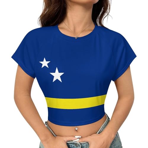 Hawaii Flag Summer Crop Tops for Women Basic Tight Short Sleeve for Teen Girls