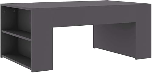 Miniatura 2 de SecondBoy - Mesa de café rectangular con acabado gris gris y moderno, con base voluminosa, con 2 niveles, compartimento pequeño para estante