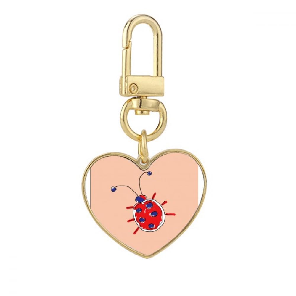 Graffiti Animation Hand Painted Ladybug Gold Heart Keychain Metal Keyring Holder
