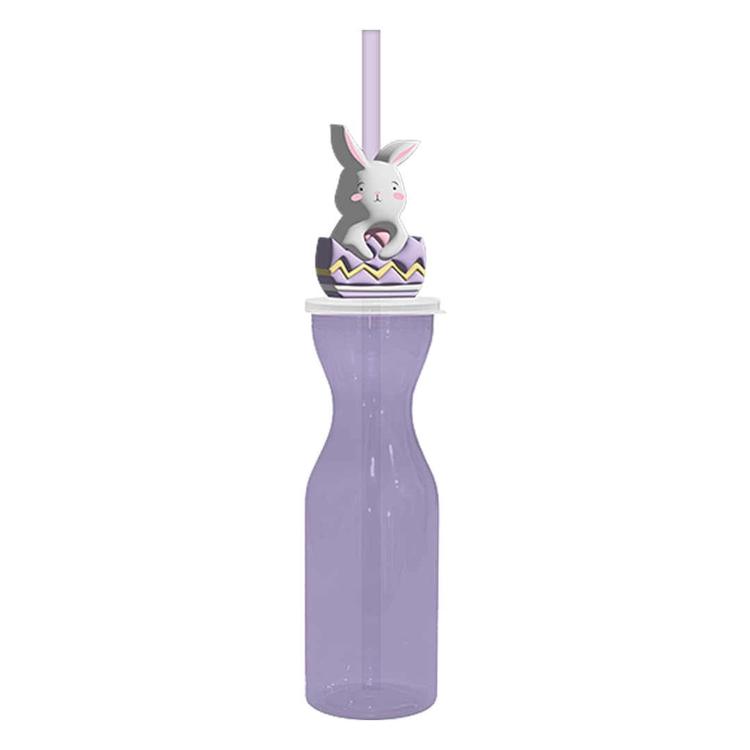 Gem Imports Lilac Reusable Plastic Bottle With Straw, Easter Bunny 500Ml
