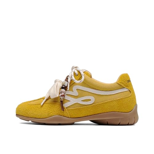 DREAM PAIRS DREAM PAIRS Women's Retro Platform Sneakers, Faux Suede Casual Fashion All-Day Comfort Cushion Walking Breathable Shoes,Size 7.5,Yellow,SDFN26043W