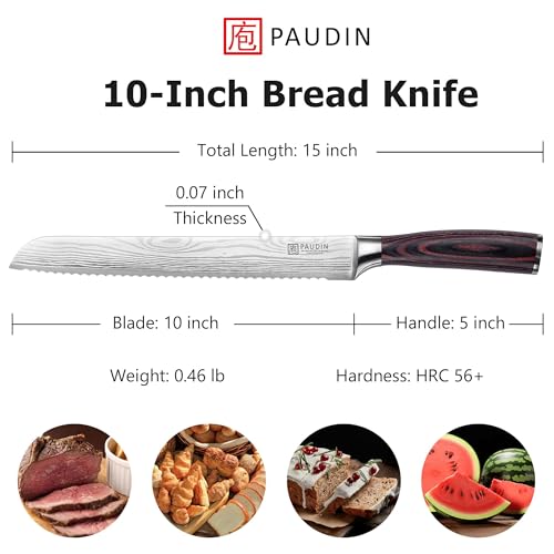 PAUDIN Bread Knife, 10 inch Serrated German Stainless Steel Knife for Efficient Slicing Sourdough, Bagels, Cake - Image 3