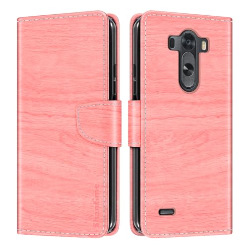 Shantime Leather Wallet Case Compatible with LG G3, Colorful Flip Cover with Card Holders Magnetic Closure Full Protection Shell(Pink)