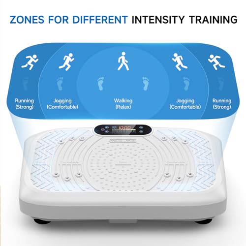 Vibration Plate Exercise Machine Weight Loss, Full Body Workout Vibration Plate Lymphatic Drainage, 199 Adjustable Speeds Power Shaping Vibrating Plate 450 Lbs Capacity Fitness Platform White
