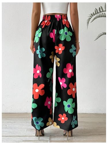 Verdusa Women's Boho Floral Dressy Pants Vacation Wide Leg High Rise Long Trousers2
