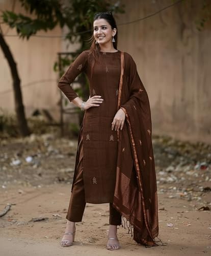 Image of Anni Designer Pure Cotton Maroon Kurta Pant Set with Dupatta for Women | 3 Piece Gold Hand Block Printed Suit Set | Cotton Kurta Set for Women | Festive Kurti Set