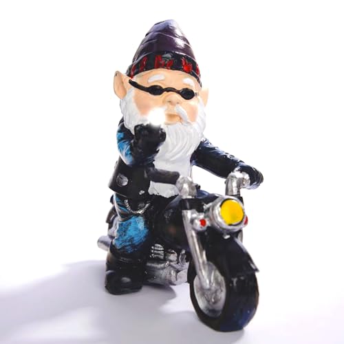 YUMMIS Estatuas al aire libre, escultura de motocicleta, gnomo de jardín, motocicleta, divertida decoración de gnomo al aire libre, estatua de césped para decoración del hogar y patio